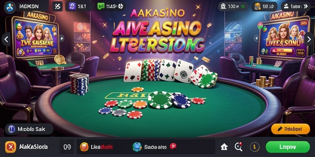 Screenshot AAKASINO menunjukkan dealer dan permainan Live Casino yang interaktif.