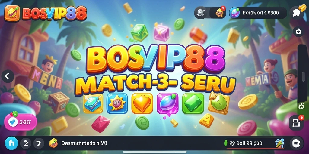 Screenshot gameplay BOSVIP88 yang menampilkan aksi Match-3 yang seru.