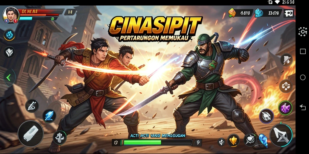 Tampilan gameplay CINASIPIT dengan pertarungan yang mendebarkan.