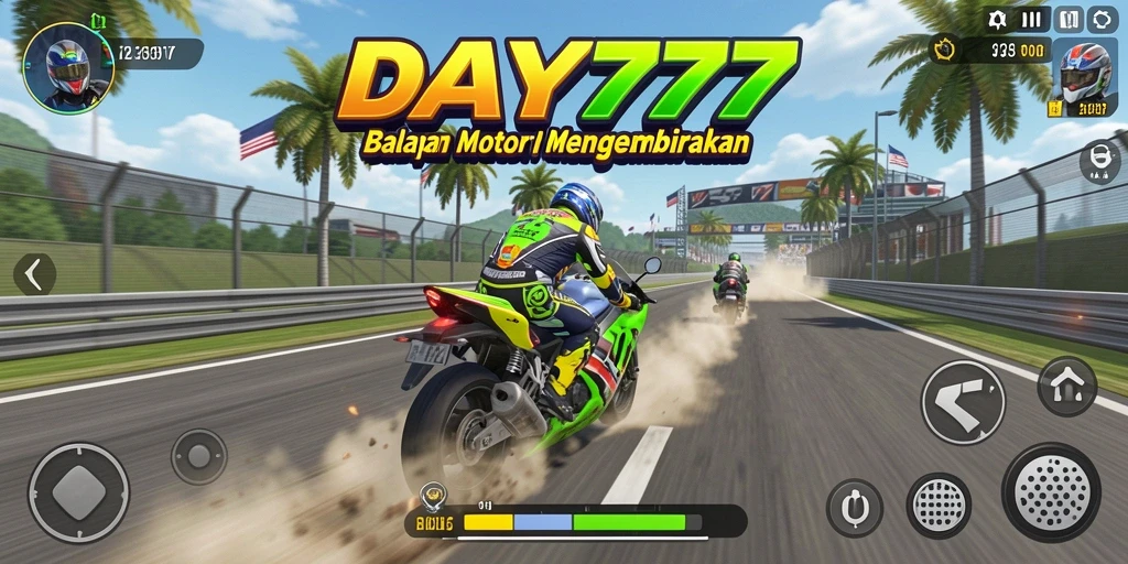 Tampilan gameplay DAY777 yang menegangkan saat balapan motor.