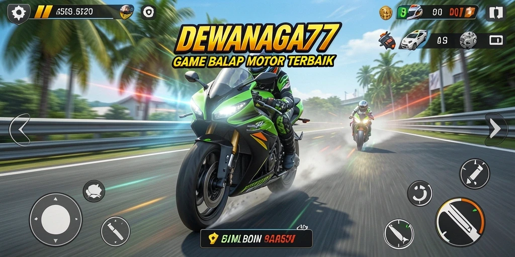 Tampilan aksi balap motor yang intens dalam DEWANAGA77.