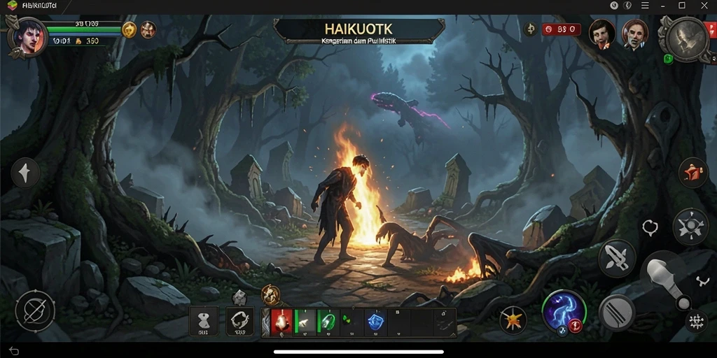 Tangkapan layar gameplay HAIKUOTK menunjukkan suasana menyeramkan dan mencekam.