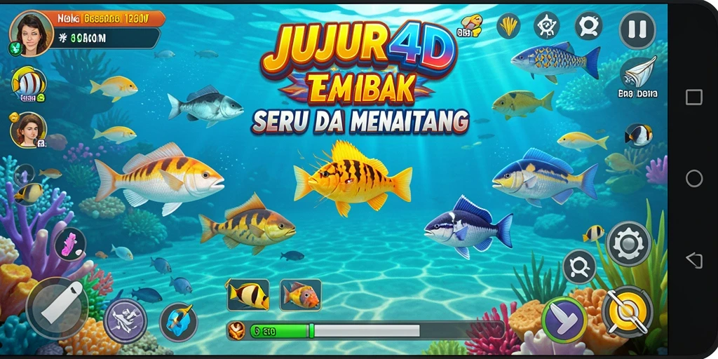 Gameplay seru JUJUR4D menembak ikan berwarna-warni.