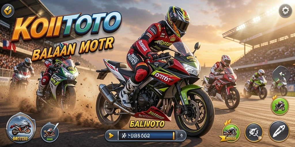 Tampilan gameplay seru di KOITOTO dengan motor balap yang cepat.