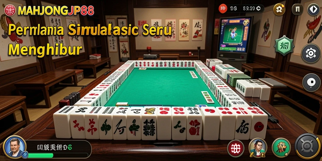 Screenshot gameplay <strong>MAHJONGJP88</strong> menampilkan elemen simulasi yang menarik.