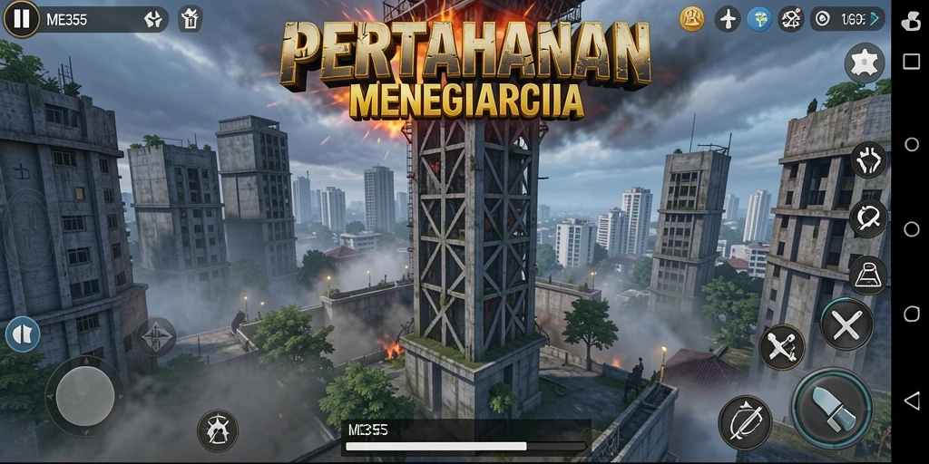 Tampilan seru dari gameplay Tower Defense di ME355.
