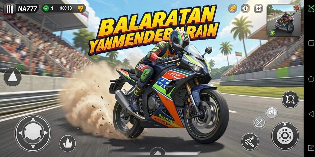 Tampilan seru gameplay balapan motor yang mendebarkan.