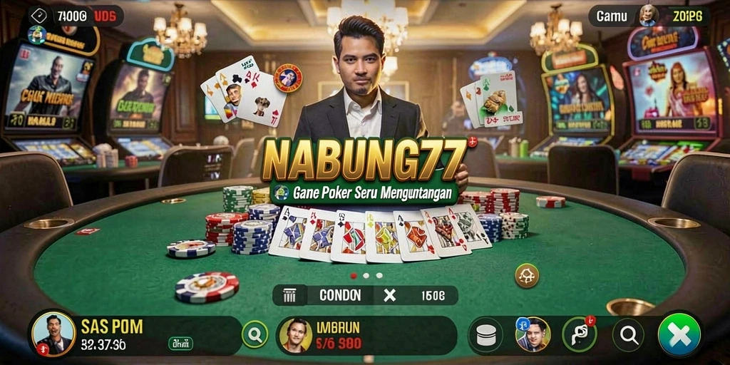 Tampilan gameplay seru dari aplikasi NABUNG77 poker.