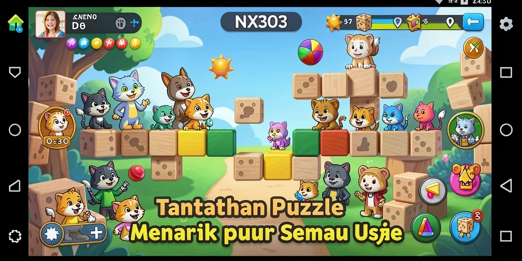 Tampilan gameplay NX303 yang penuh warna dan tantangan puzzle.