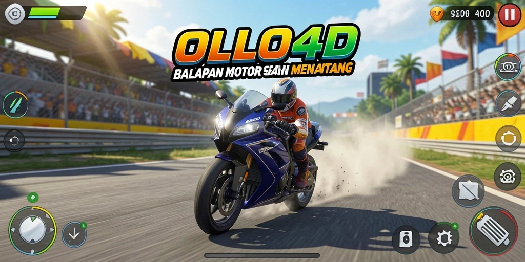 Tampilan gameplay <strong>OLLO4D</strong> yang menunjukkan balapan motor seru.