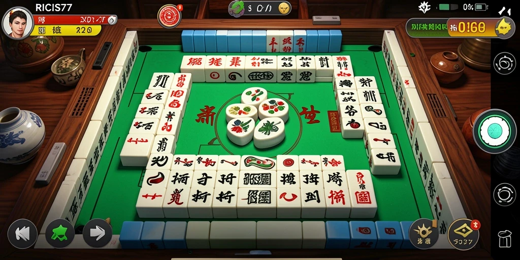 Tampilan gameplay seru di RICIS77 dengan grafis Mahjong yang menawan.