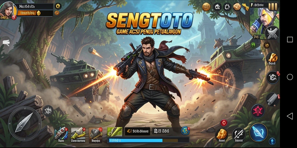 Tangkapan layar utama SENGTOTO menunjukkan aksi pertempuran yang intens.